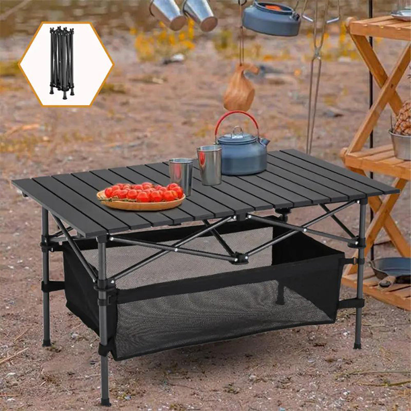 Bärbart hopfällbart campingbord – kolstål, verktygslös montering & förvaringsväska ingår 🏕️🪑