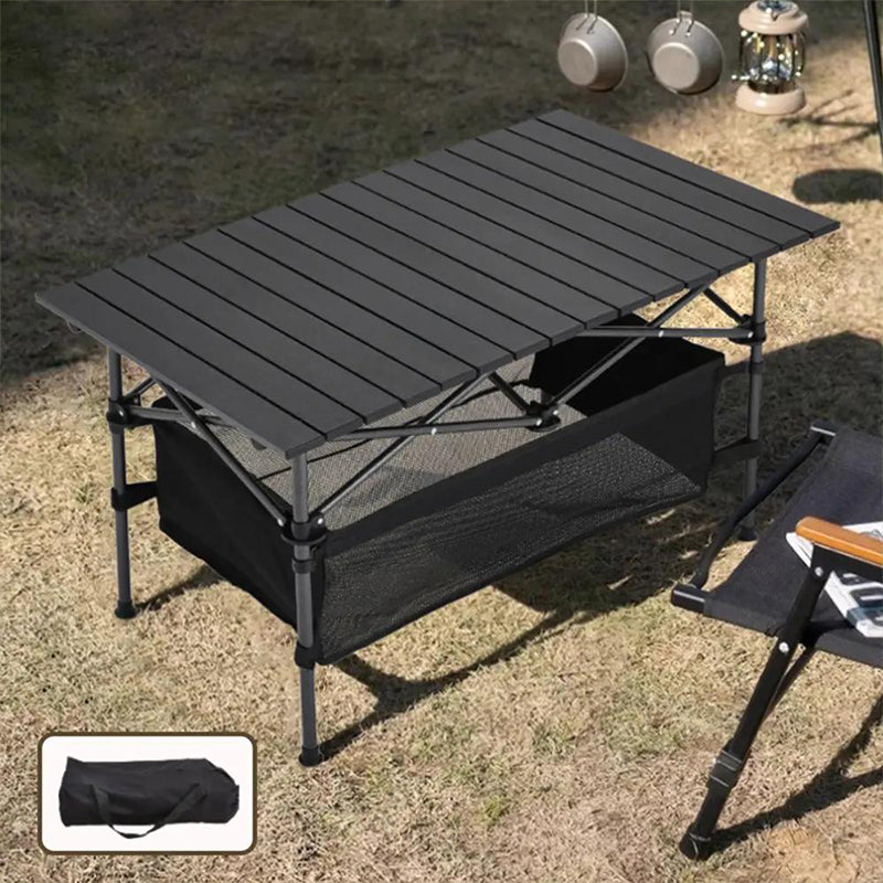Bärbart hopfällbart campingbord – kolstål, verktygslös montering & förvaringsväska ingår 🏕️🪑