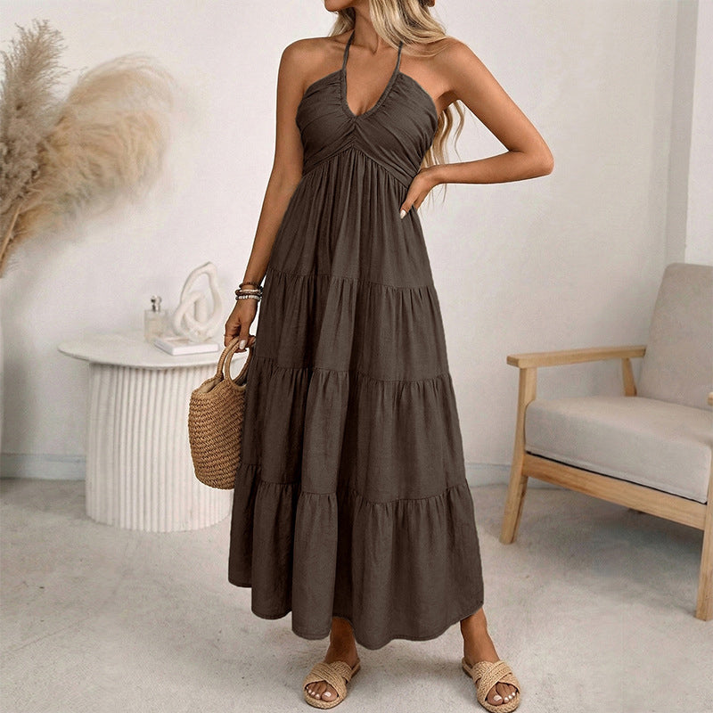 👗 50% RABATT NU! 🌴Halterneck baklös maxiklänning – volanger, flödande & perfekt för semestern 👗