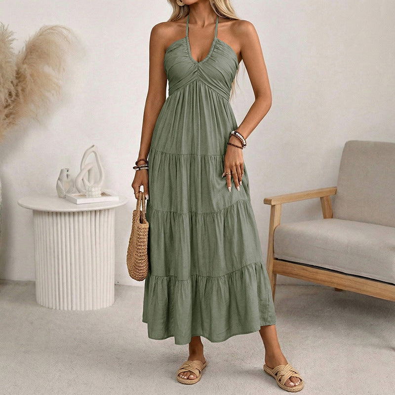 👗 50% RABATT NU! 🌴Halterneck baklös maxiklänning – volanger, flödande & perfekt för semestern 👗