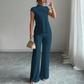👗 50% RABATT NU! ✨ Tvådelat Ärmlöst Set – Polokrage & Vida Byxor – Ribbad Textur & Chic 🕶️