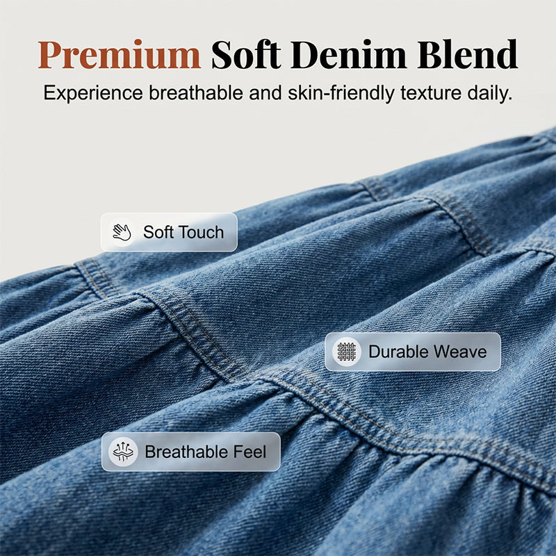 👗 50% RABATT NU! 👖 Denim maxikjol – hög midja & skiktad A-linje – Knapp framtill & vintage charm – perfekt för en elegant, avslappnad look ✨