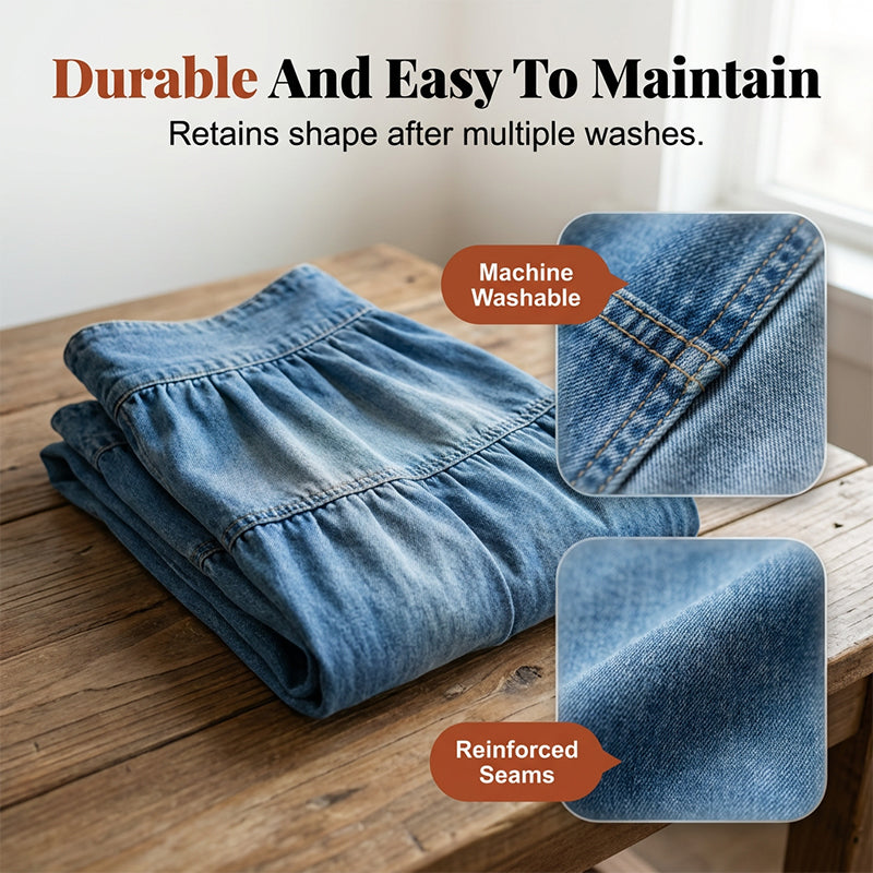 👗 50% RABATT NU! 👖 Denim maxikjol – hög midja & skiktad A-linje – Knapp framtill & vintage charm – perfekt för en elegant, avslappnad look ✨