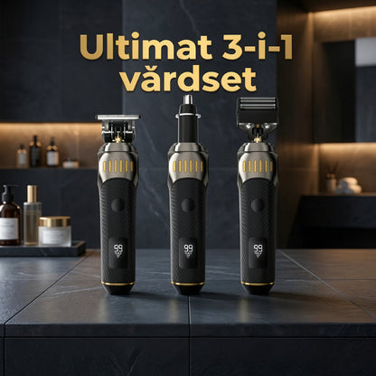 🌞50% RABATT!🧔Luxe 3-i-1 professionell vårdset för män - T-skärmaskin, folieklippare & näsborstrimmer - Med LED-display & USB-laddbar