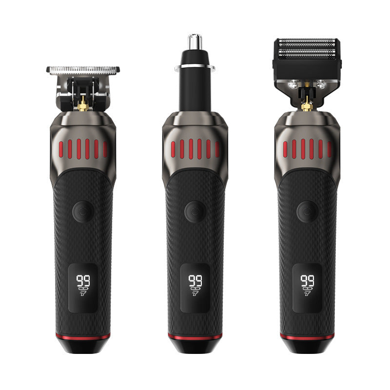🌞50% RABATT!🧔Luxe 3-i-1 professionell vårdset för män - T-skärmaskin, folieklippare & näsborstrimmer - Med LED-display & USB-laddbar