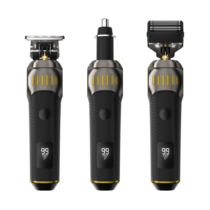🌞50% RABATT!🧔Luxe 3-i-1 professionell vårdset för män - T-skärmaskin, folieklippare & näsborstrimmer - Med LED-display & USB-laddbar