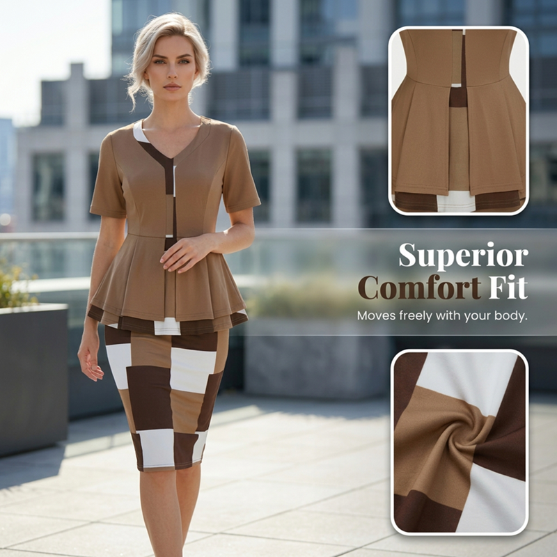 👗 50% RABATT NU! 🎨 Färgblock Pennkjol & Topp-set – Figursmäckrande, Snyggt & Perfekt För Kontor, Middag & Speciella Tillfällen – Mångsidigt 2-delat Set ✨