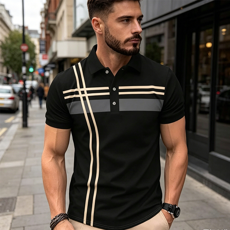 👔 50% RABATT NU!⛳ Herr Randig Pikéskjorta – Snabbtorkande & Andningsbar – Casual Business Golf Kortärm ✨