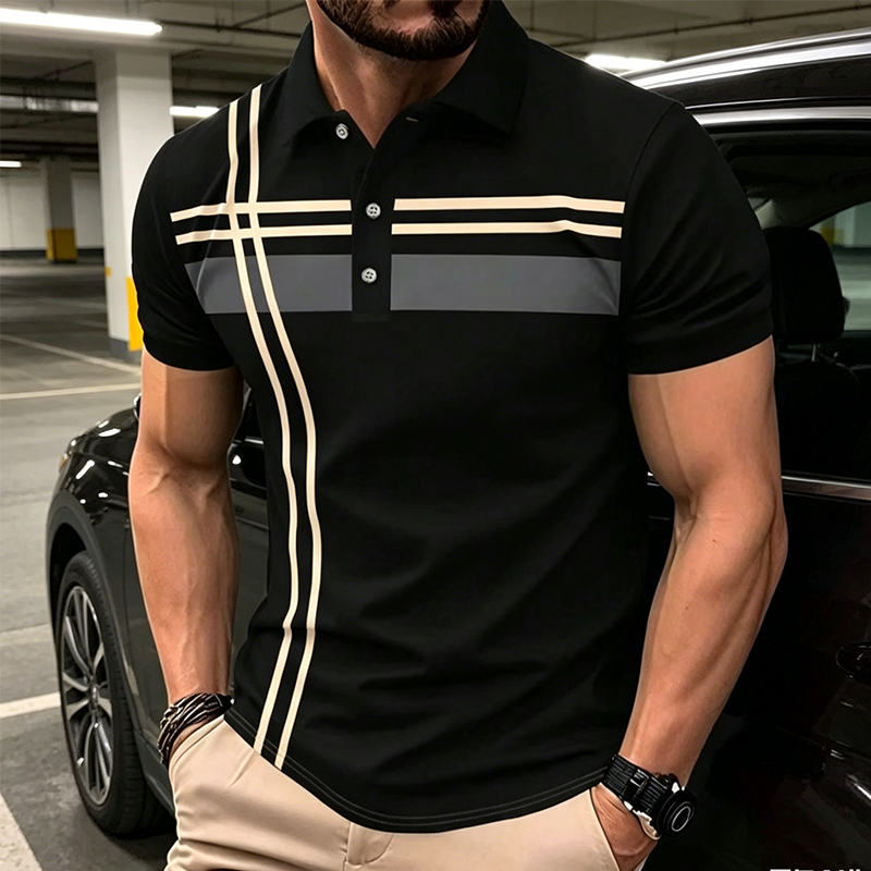 👔 50% RABATT NU!⛳ Herr Randig Pikéskjorta – Snabbtorkande & Andningsbar – Casual Business Golf Kortärm ✨