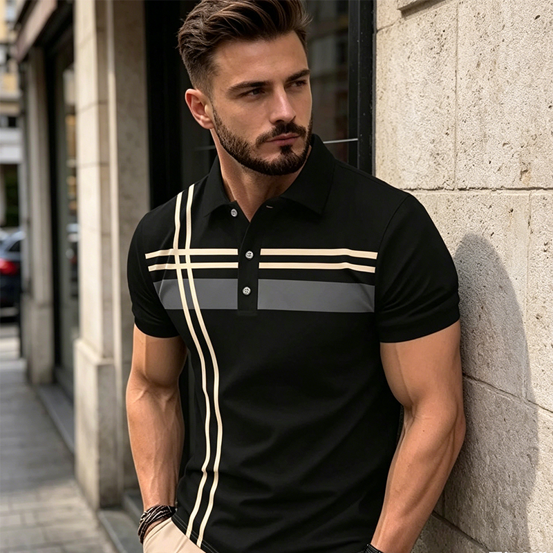 👔 50% RABATT NU!⛳ Herr Randig Pikéskjorta – Snabbtorkande & Andningsbar – Casual Business Golf Kortärm ✨