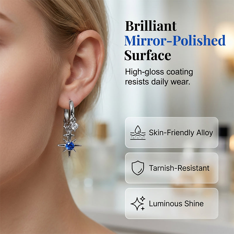 Celestial ⭐💎Star Dangle Hoop-örhängen – Stjärnkluster, Cubic Zircon & Galvaniserad Legering, Silver-Blå