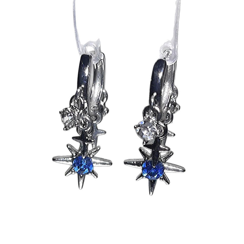 Celestial ⭐💎Star Dangle Hoop-örhängen – Stjärnkluster, Cubic Zircon & Galvaniserad Legering, Silver-Blå