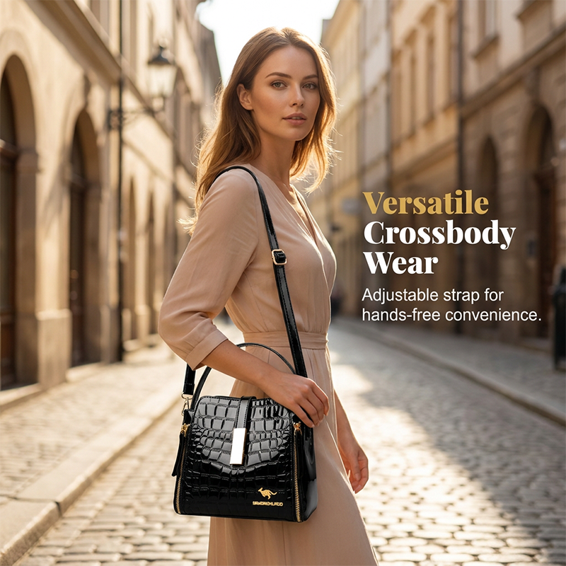 👜 BEGRÄNSAD TID 40 % RABATT! ✨ Glansig damhandväska med krokodilmönster – strukturerad, guldfärgade detaljer, rymlig och elegant 💼