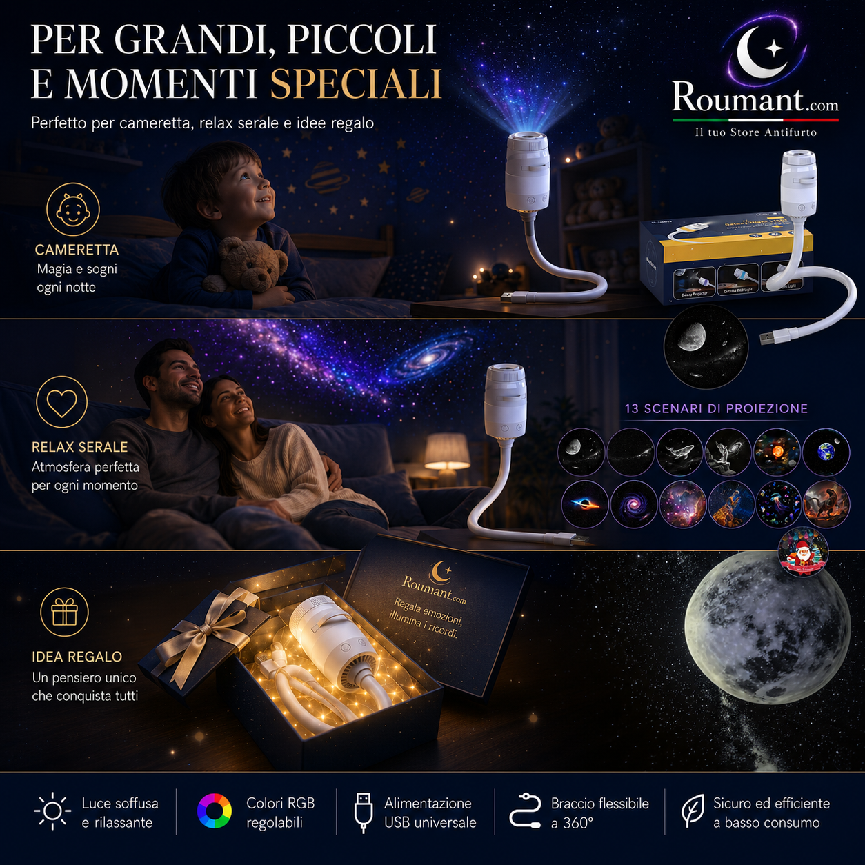 🌌 50 % RABATT NU! 💫 USB-lampa med stjärnhimmelprojektion – 13 utbytbara filmskivor & flexibel hals – perfekt för sovrummet ✨