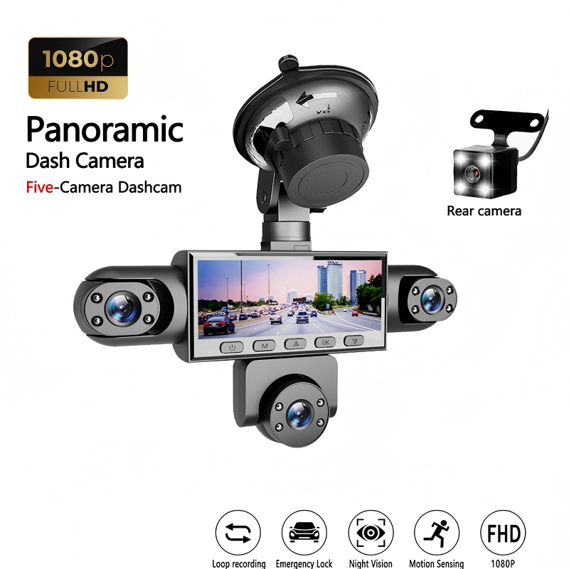 🚗 HD 1080P Flerlins Bilkamera med Nattseende – 4 eller 5 Linser, Tydlig Täckning Dag & Natt – Loop-inspelning, G-sensor & 24-timmars Parkeringsövervakning ✨