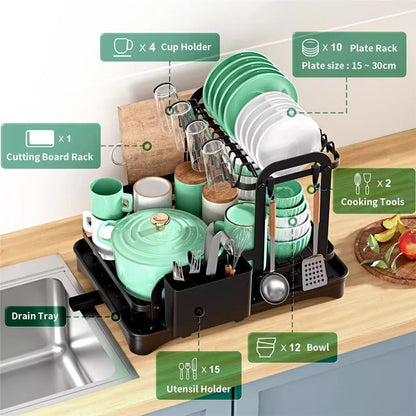 🍽️ Dubbellagers Diskställ – 2-Plans Platsbesparande Köksavrinning för Tallrikar, Skålar & Bestick, med Droppbricka 🏠✨