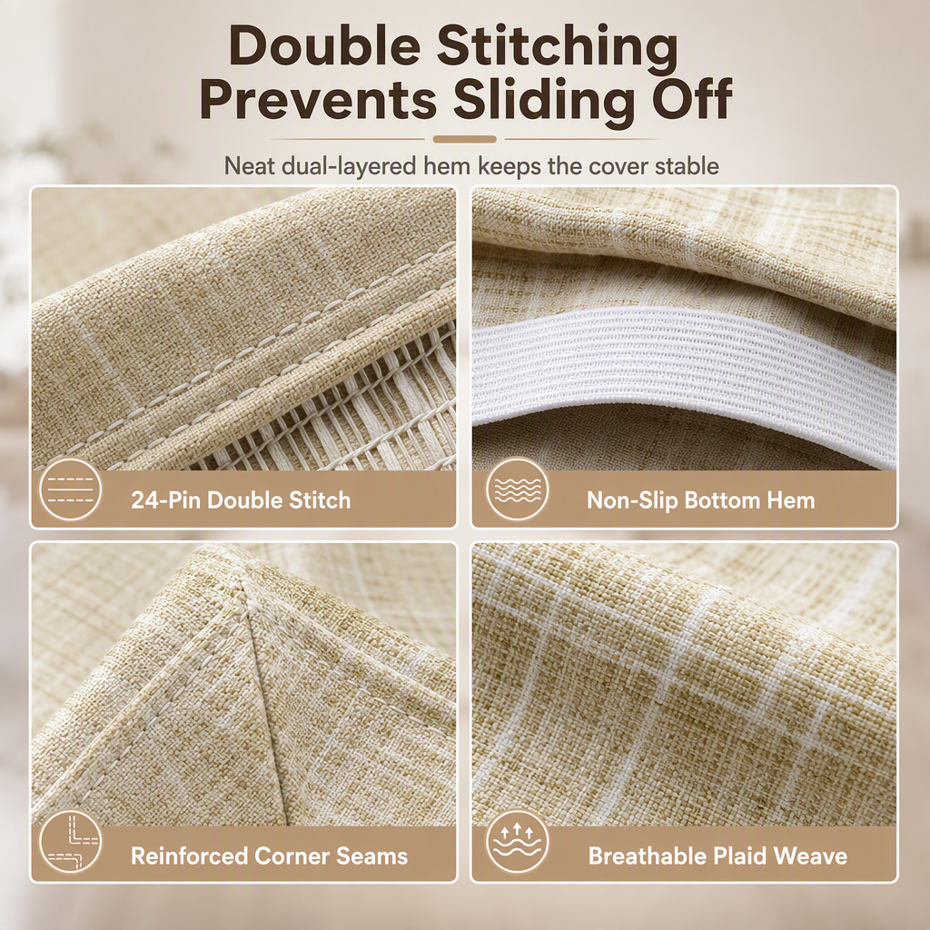 🪑 50 % RABATT NU! 🍽️ Elastiskt rutigt stolsöverdrag – damm- & oljeavvisande för hem & hotell 🧵