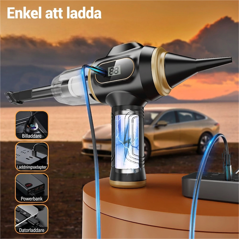 🚗 50% RABATT NU! 🔋 Bärbart Bilvårdsset med Snabbladdning via USB-C – 12000Pa Sugkraft & 4-i-1 Funktion – Perfekt för Bil & Hem 🧹