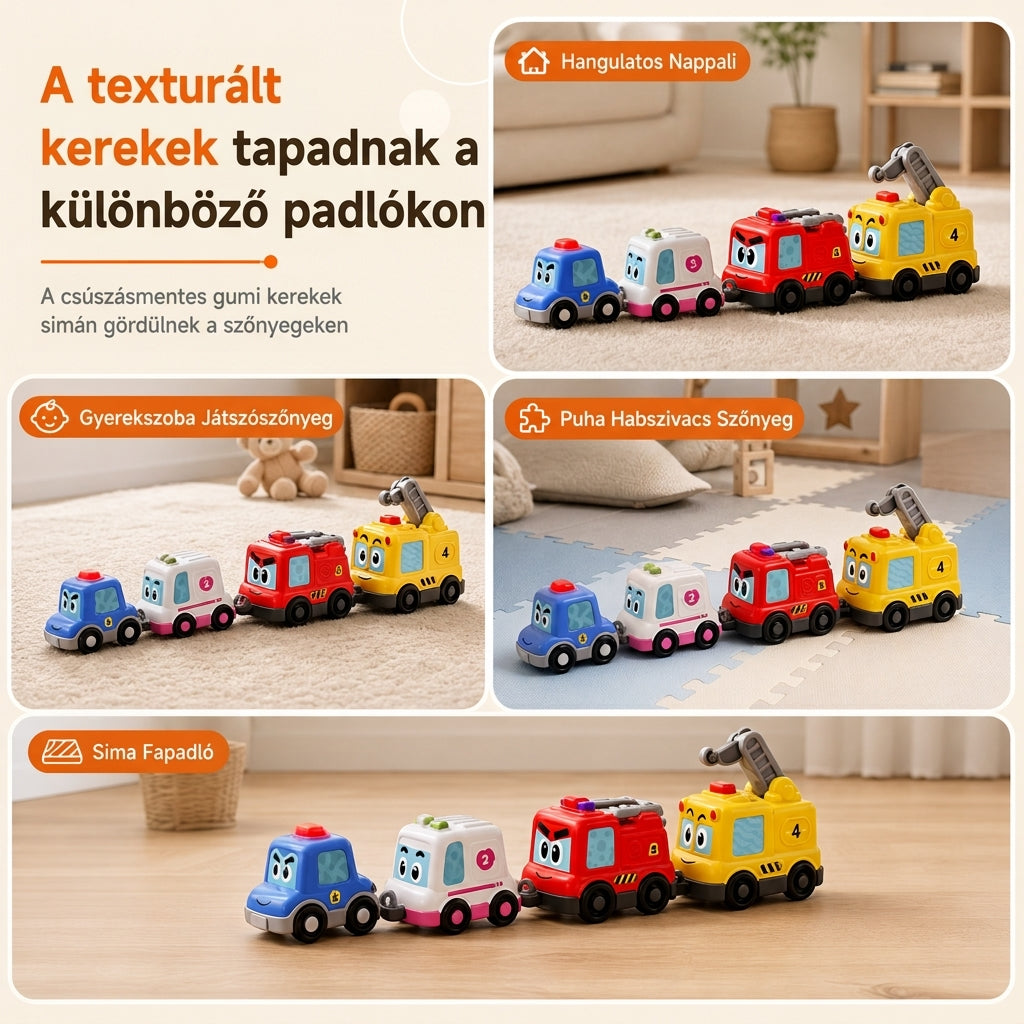 🚗 50% RABATT! ✨ 4-delars magnetiskt elektriskt leksaksbilsset med ljud & ljus – Stapelbara krypbilar för bebisar & småbarn