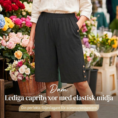 🔥50 % rabatt👖2026Nyhet❣️Bekväma capribyxor för dam med resår i midjan