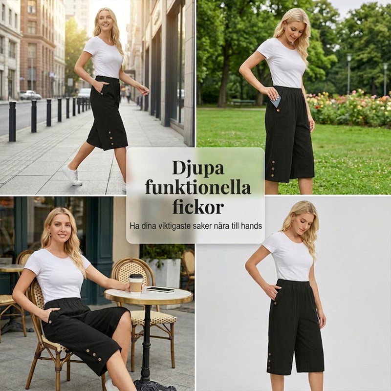 🔥50 % rabatt👖2026Nyhet❣️Bekväma capribyxor för dam med resår i midjan